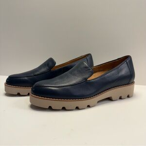 Vionic Kensley Navy Leather Orthotic Lug Loafers 6 NWOB